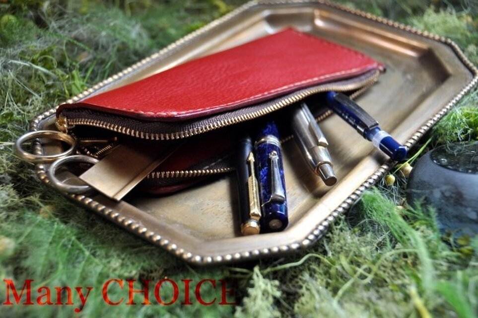 イタリアンオイルレザーアリゾナ・L型ペンケース（マルボロ）