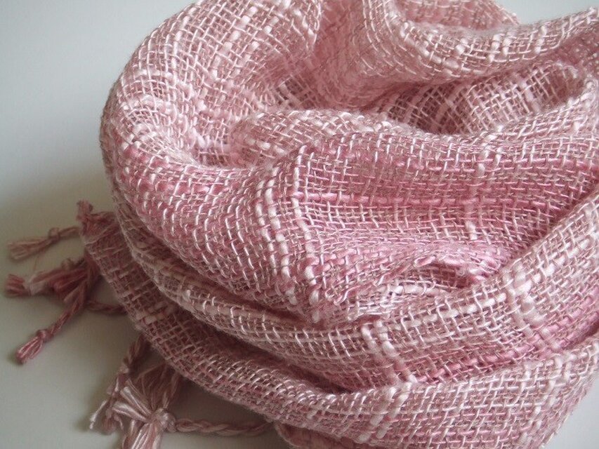 手織りシルクリネンストール・・うすべに