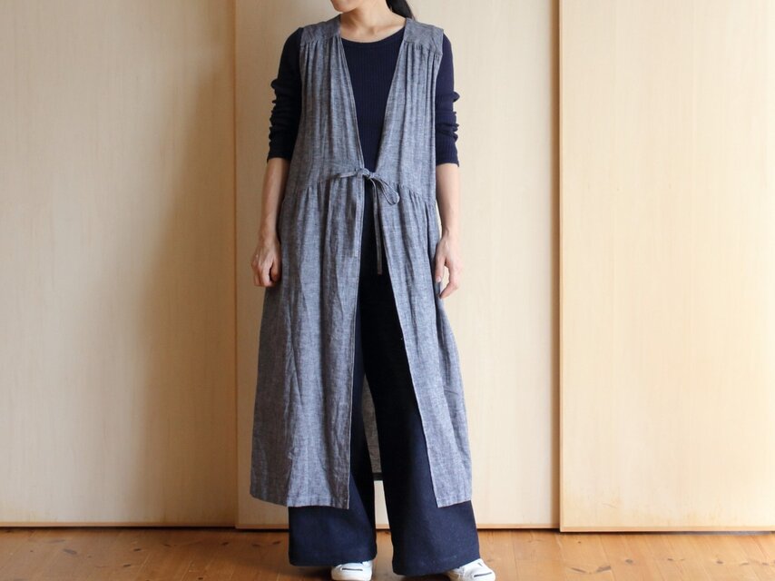 ギャザーロングジレ・ネイビー