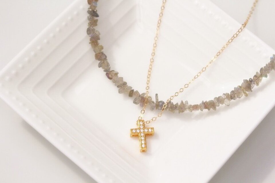 14kgf 2連ネックレス（クロス＊ラブラドライト）