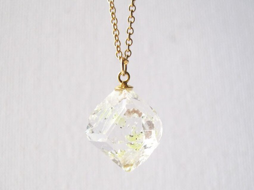 オイルインクォーツの原石ネックレス／Pakistan／yellow oil[10]14kgf