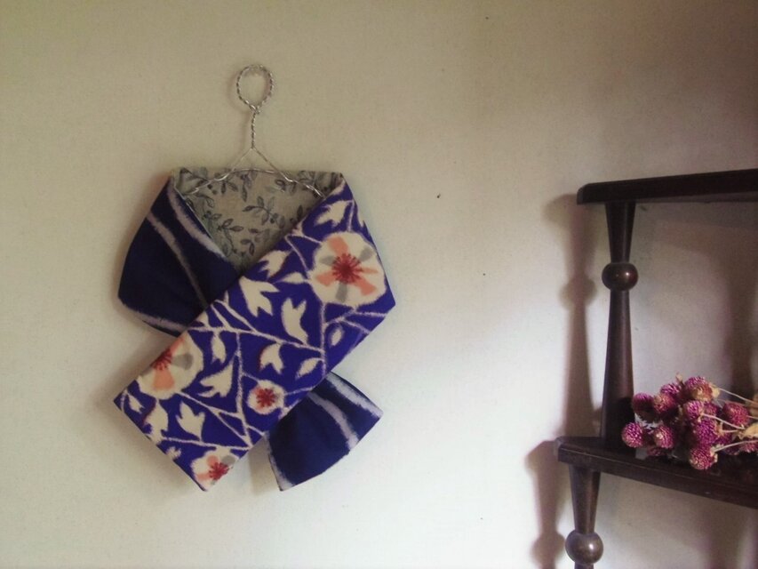 銘仙×コットンリネンの小さな襟巻きNo.84 プチマフラー ネックウォーマー