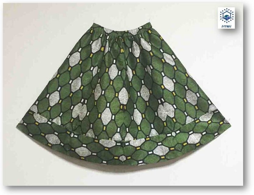 93　銘仙リメイクギャザーフレアスカート（M)