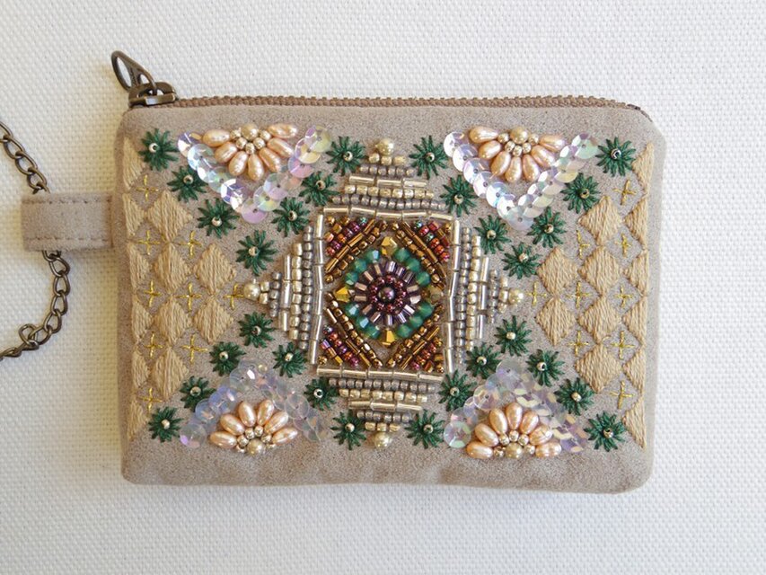 幾何学ミニ財布　ベージュ