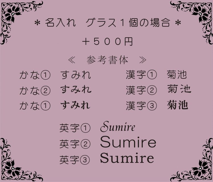 名入れオプション　グラス１個の場合