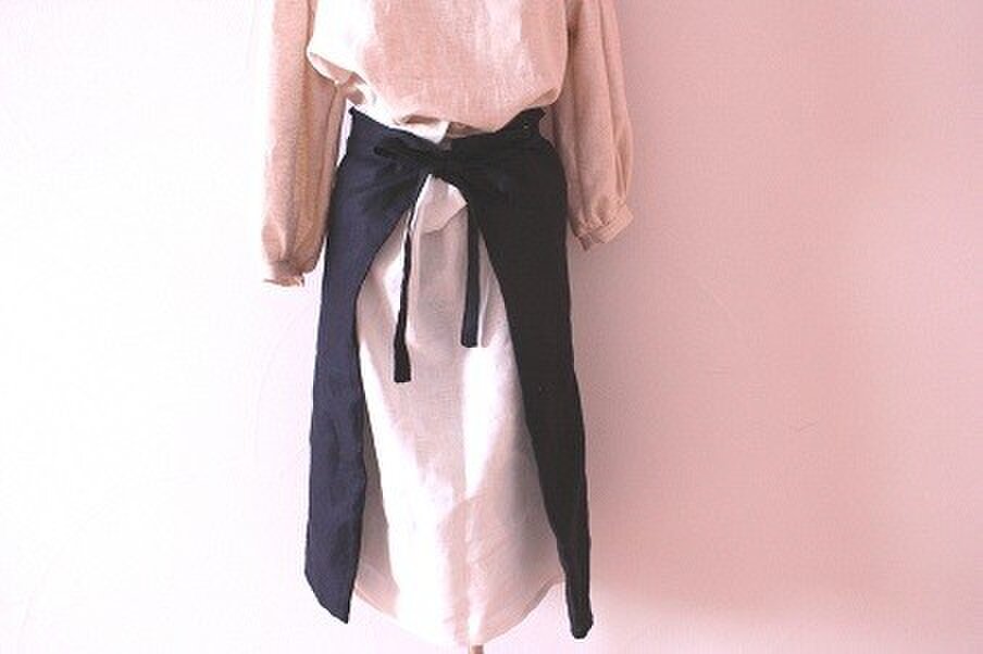 ◆サンプル◆　リネン100　エプロン風巻きスカート