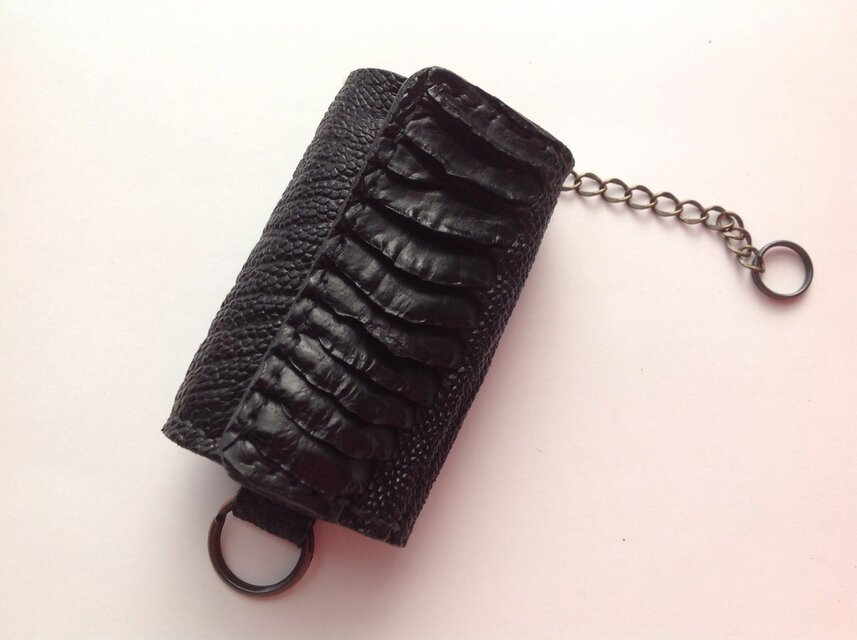 スマートキイケース 黒オーストリッチレッグ