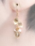 つぼみカットのレモンクォーツと淡水パールのピアス/イヤリング