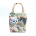 子猫と薔薇柄 パネル生地のミニミニトートバッグ サブバッグ 884