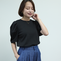 ふんわりとしたパフスリーブ カットソー半袖　ブラック　0678BK