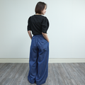 ふんわりとしたパフスリーブ カットソー半袖　ブラック　0678BK