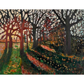 原画・油彩「秋の夕暮れの公園」絵画・F6（32×41㎝）アート