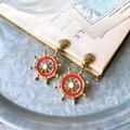 YA163-【 AVON 】エイボン・ヴィンテージイヤリング Red Enamel Paint Steering Wheel