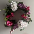 【迫力の５０cm！】１点もののアート！！紫陽花やモーブピンクの花を使った、グラデーションなピンクリース