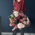 【迫力の５０cm！】１点もののアート！！紫陽花やモーブピンクの花を使った、グラデーションなピンクリース
