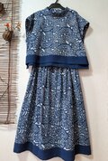 古布リメイク 型染＋藍染のタックギャザースカート 藍染 着物リメイク