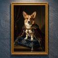 犬（コーギー）のルネサンス風肖像画 油絵風アートA4金縁額装
