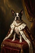 犬（ボストンテリア）のルネサンス風肖像画 油絵風アートA3額装
