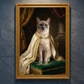 猫（バーミーズ）のルネサンス風肖像画 油絵風アートA4金縁額装