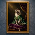 猫（ヒマラヤン）のルネサンス風肖像画 油絵風アートA4金縁額装