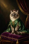 『柴犬の女王様』『ヒマラヤン猫とハートのペンダント』油絵　猫　ミニ絵画　原画 猫（ヒマラヤン）のルネサンス風肖像画 油絵風アートA4金縁額装