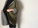 二重配色ウールコート(カーキ@グレー)