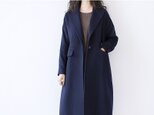 【L】上品なネイビーウール混ロングコート♪