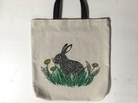 rabbit and dandelion tote w/short handle 綿×麻の画像