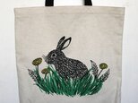 rabbit and dandelion tote w/long handle 綿×麻の画像
