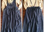 エプロンワンピースロング丈・リネンコットンデニム