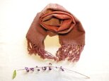 茜いろの変り糸・大きいしましまウールマフラー　草木染め･手織りの画像