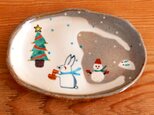再出品　クリスマスの楕円小皿の画像