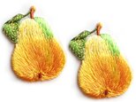 アップリケワッペン-洋なし 葉っぱ付き2枚 W-0657　ペア　梨　フルーツ　果物の画像