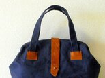 帆布 2way パカッとbag navy×red＆黒ドットの画像