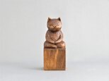 木彫り　座禅猫　蜜蝋仕上げ　猫仏1701の画像