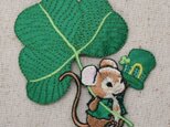 アップリケワッペン セントパトリックデー マウス クローバー シャムロック ねずみ 鼠 シロツメクサ W-0982