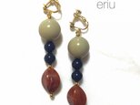 グレージュ×ネイビー×マーブルライトブラウン  秋冬カラーレトロ イヤリング