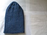 カシミア入り リブ編みニットキャップ・紺の画像