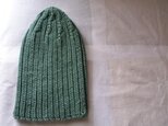 ☆受注製作　カシミア入り　リブ編みニットキャップ・緑の画像