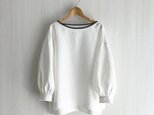 ボリューム袖ボートネック7分袖丈プルオーバー_リネン100%_White