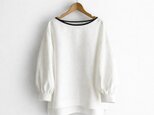 ボリューム袖 ボートネック 7分袖プルオーバー ブラウス|リネン100%_White