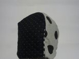 男女兼用リバーブルニット刺繍水玉パッチワーク帽子黒×杢グレーの画像