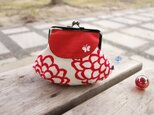 大輪の花にちょうちょ　ポケット付がま口ポーチ