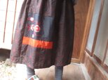 着物リメイク☆麻の葉模様の紬に可愛く緋赤と銘仙をパッチ♪おとなのお出かけスカートの画像