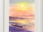 水彩画原画　靄の浜辺の画像