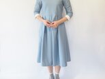 【L】アーミッシュ風シンプルワンピース◇七分袖(デニム調ライトブルー)