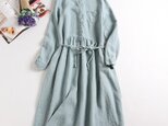 f208 リネン100％　長袖ロングワンピース　