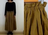 【受注制作】黄土色天日干しリネン　タックギャザースカート
