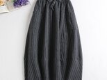 F230（再販）綿麻スカート　バルーンスカートストライプ　ポケット付き