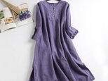 F231（再販）綿麻ワンピース　前ボタン付き　刺繍　長袖　